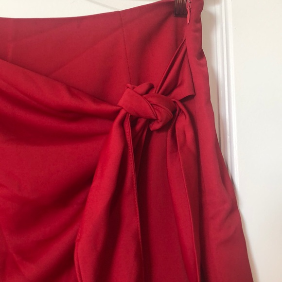 Red A-Line Skirt with Draping - Picture 2 of 6